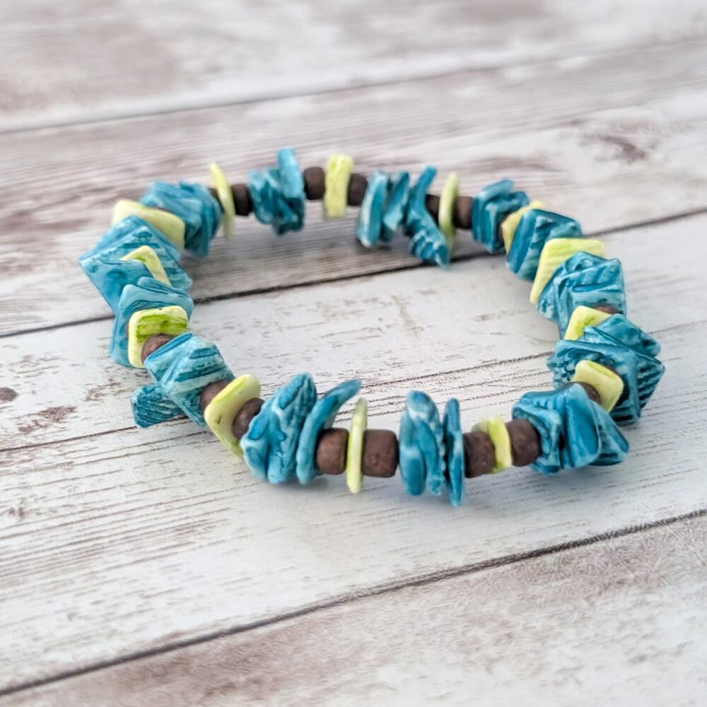 Vintage Stretch Bracelet Turquoise Tone & Green